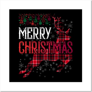 Red Plaid Merry Christmas Letter Reindeer Snowflake Buffalo Posters and Art